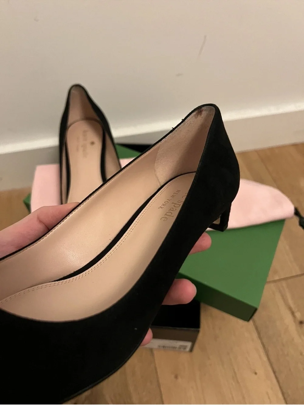 Kate Spade Black Suede Miko Size 7 Kitten Heel